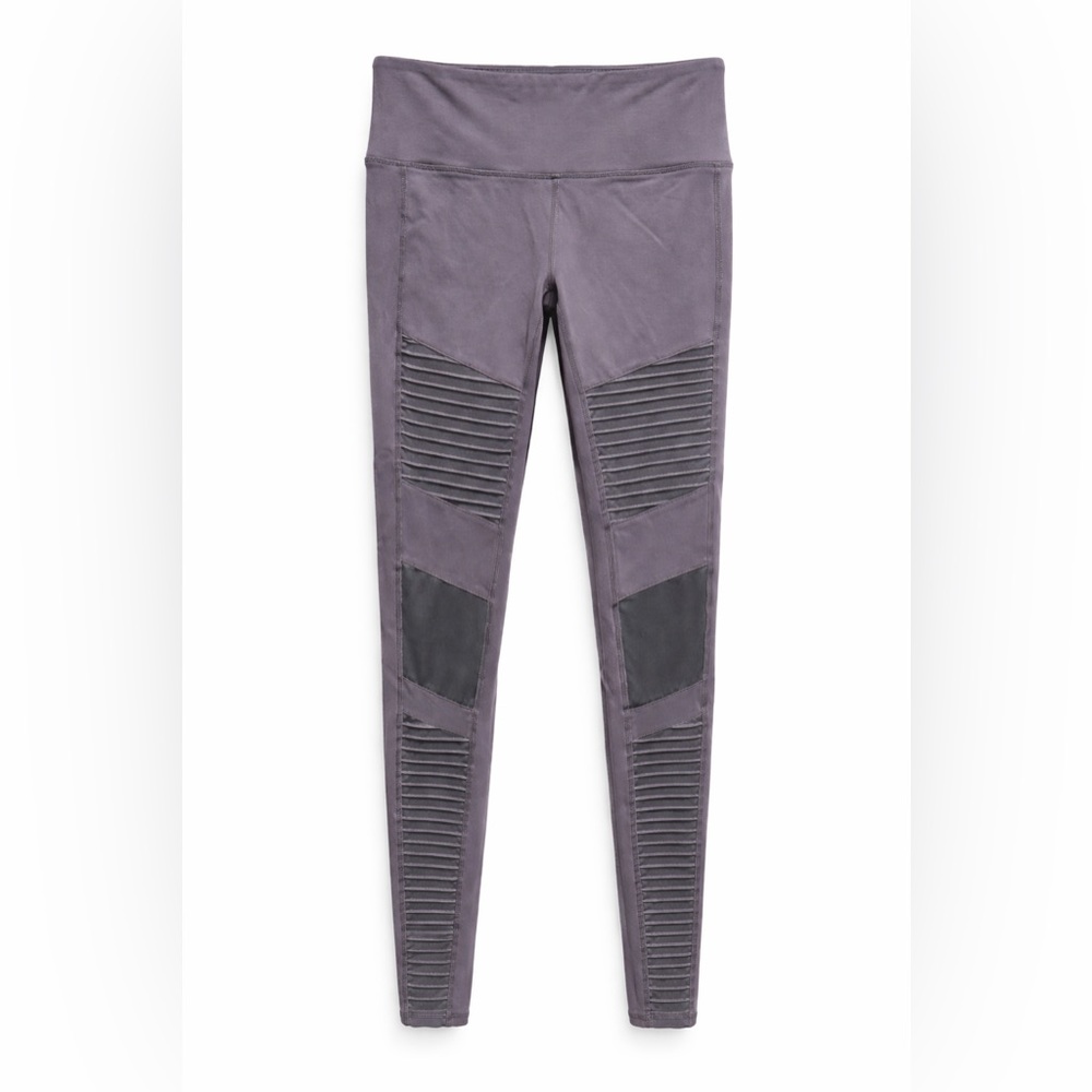 Alo Yoga Moto Leggings High Waist Ribbed Panel Gray-Size Large - Picture 1 of 9